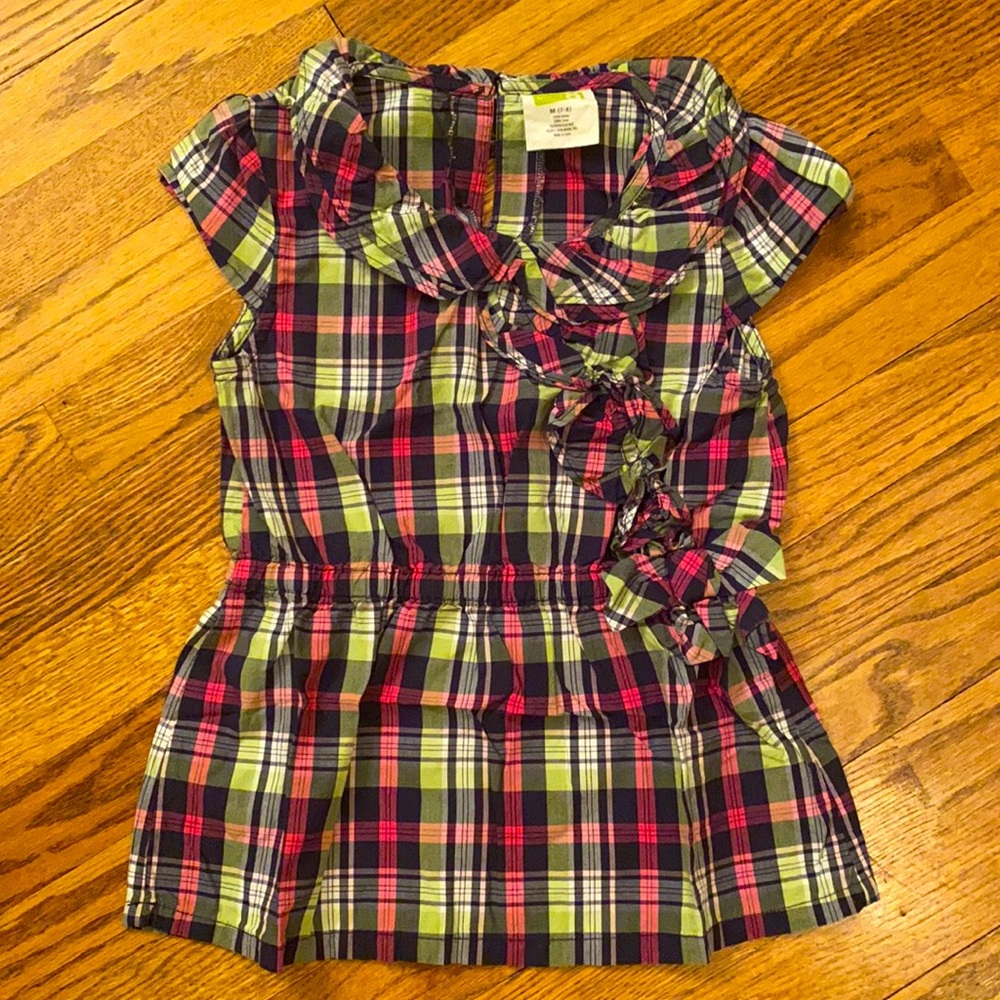 Crazy 8-Navy Pink & Green Plaid Ruffle Neck Tunic